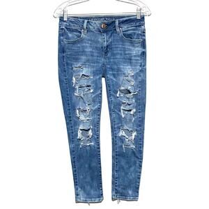 American Eagle Jeans Womens 4R Jegging Ankle Super Stretch Destroyed Rip Grunge